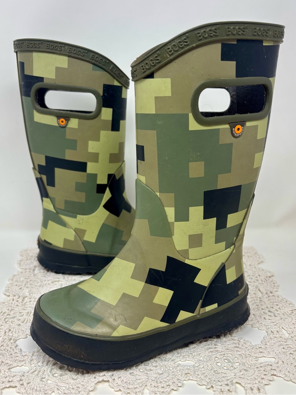 Bogs Camo Army Green Brown Pull On Rain Boots Puddle Jumpers Toddler Boy 11